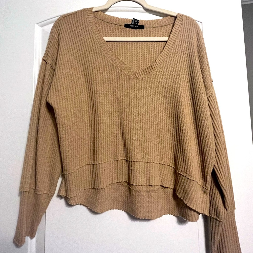 soft slightly cropped tan sweater